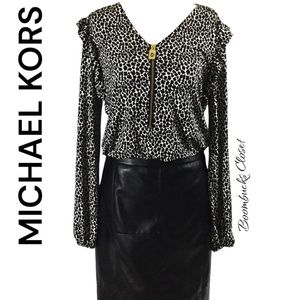 New Michael Kors Animal  Print front Quarter Zip Small